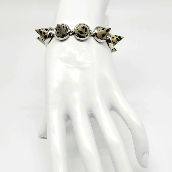 Eddie Borgo GENUINE Dalmation Jasper Spike Bracelet in sterling silver (signed) - Picture 3 of 13